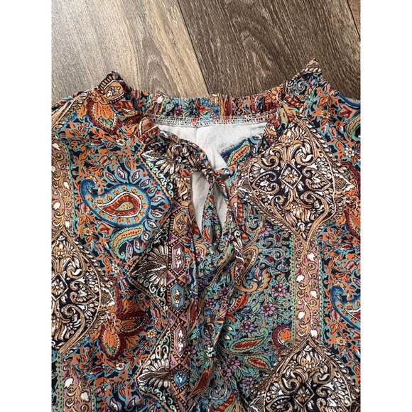 WOMENS PLUS SIZE BOHO DRESS PAISLEY PRINT FLOUNCE SIZE 3XL TIED FRONT RUFFLE - Picture 2 of 10